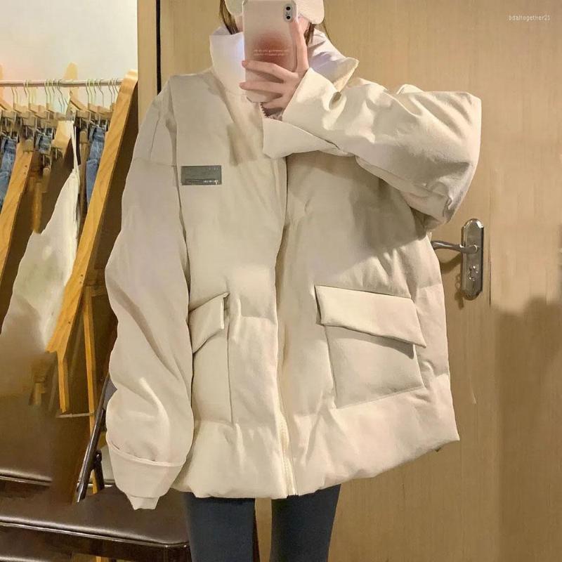 

Women' Trench Coats Korean Style Winter Women Leather Pakra Fashion Stand Collar Bread Jacket Womens Students PU Casual Clothing Female, Apricot yellow