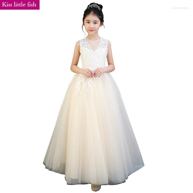 

Girl Dresses Long Girls Pageant Flower For Weddings Gown Lace Dress, Champagne