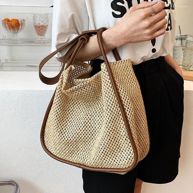 

Evening Bags 2 Set Summer Straw Bag For Women Luxury Handmade Beach 20232 Rattan Weave Handbags Travel Shopper Casual Shoulder Purse, White bag