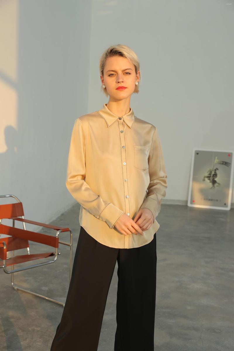 

Women' Blouses Rocwickline Summer And Autumn Women' Shirt Mulberry Silk Celebrities Accessible Luxury Solid Turn-down Collar Easy, Khaki