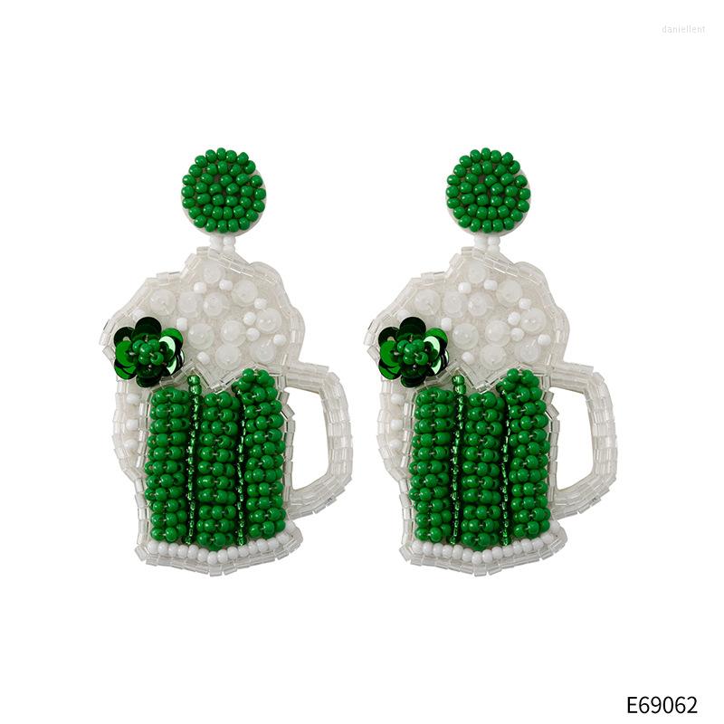 

Hoop Earrings Green Beer Mug Handwoven Beaded