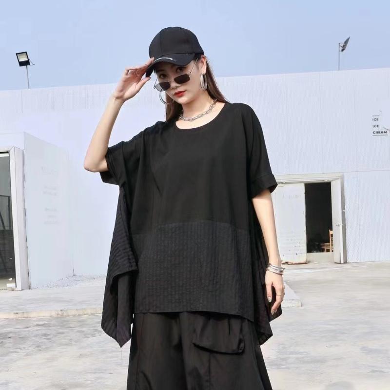 

Women's T Shirts SuperAen 2023 Summer Patchwork Stripe Irregular A Line Oversized Looe Short-sleeved O Neck Woman TshirtsWomen's, White