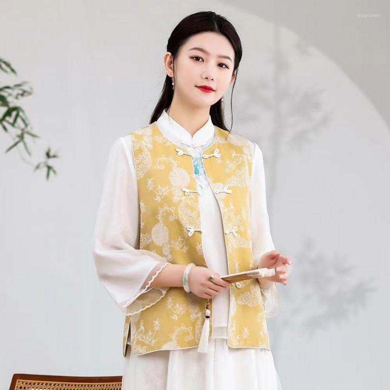 

Ethnic Clothing 2023 Chinese Vest Women Vintage Flower Coats Casual National Hanfu Top Oriental Tops Elegant Tang Suit A605