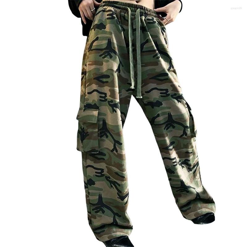 

Women' Pants Douhoow Women Camouflage Print Long Casual High Waist Relaxed Fit Wide Leg Trousers Loose Street Streetwear, Green