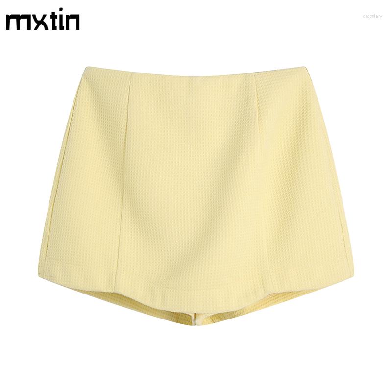 

Women's Shorts 2023 Women Spring Vintage Yellow Tweed Skirts Fashion High Waist Zipper Office Lady Female Casual Skort Vestidos Mujer, Picture shown