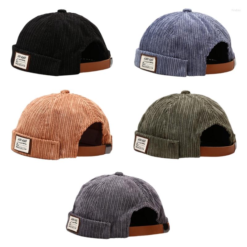 

Berets Brimless Sailor Hat With Clorh Sticker & Leather Made Adjusting Strip Breathable Beanie Corduroy Retro Adjustable, 6ee408272-gy