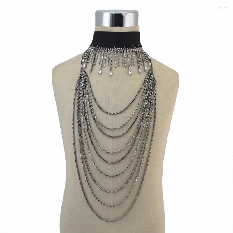 

Necklace Earrings Set Multilayer Crystal Long Line Tassel Choker For Women Fashion Exaggerated Statement Earring Collar Jewelry, Picture shown