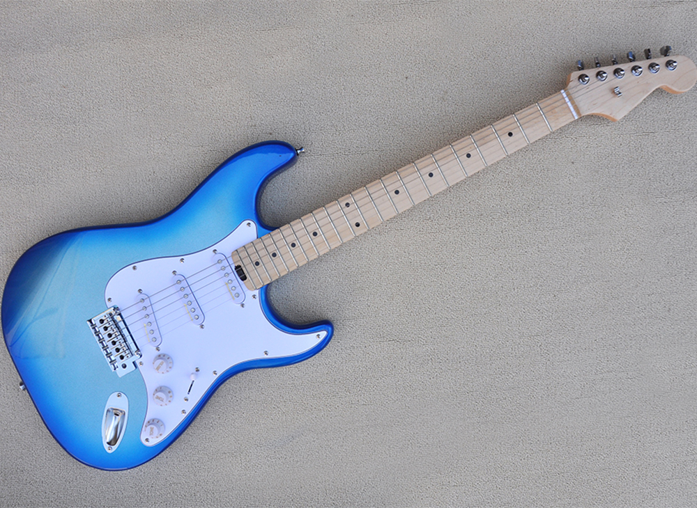 

Blue Electric Guitar with Maple Fretboard SSS Pickups Customizable
