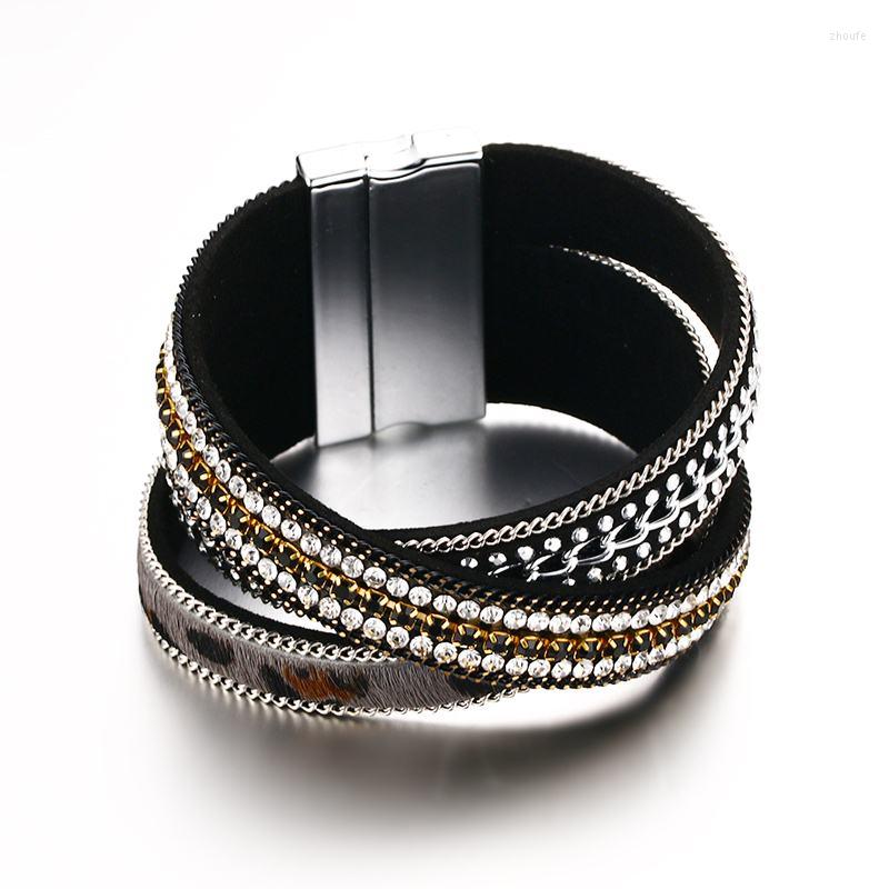

Bangle 2023Trendy And Simple Style Alloy PU Leather Material Magnet Buckle European American Suitable For Women Accessories