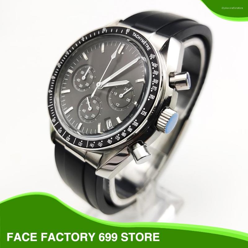 

Wristwatches Luxury Panda Quartz Watch VK63 Movement Men's Silicone Waterproof Stainless Steel Three Eyes Chronograph