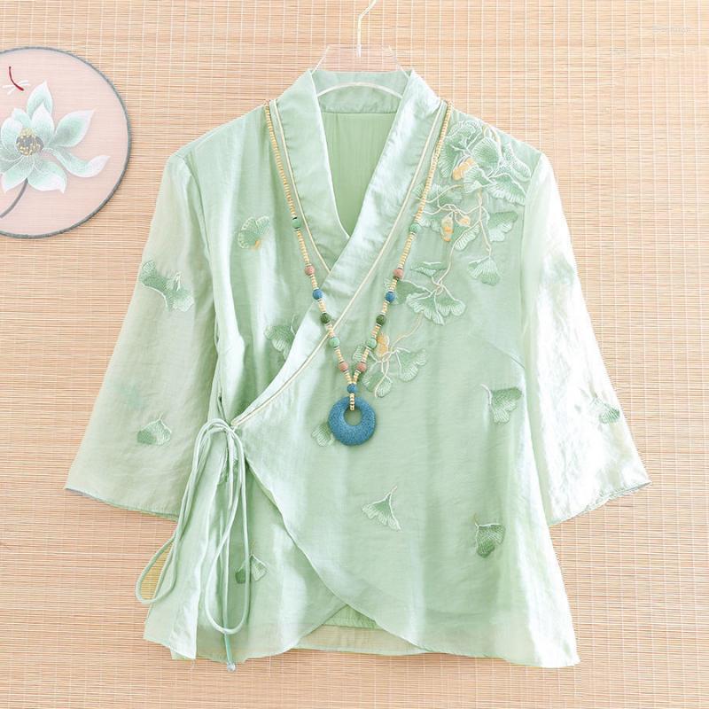 

Ethnic Clothing Tang Nationality Style Chinese Short Embroidery Women's Summer And Han Heavy Industry Tiansi Fresh Loose Top