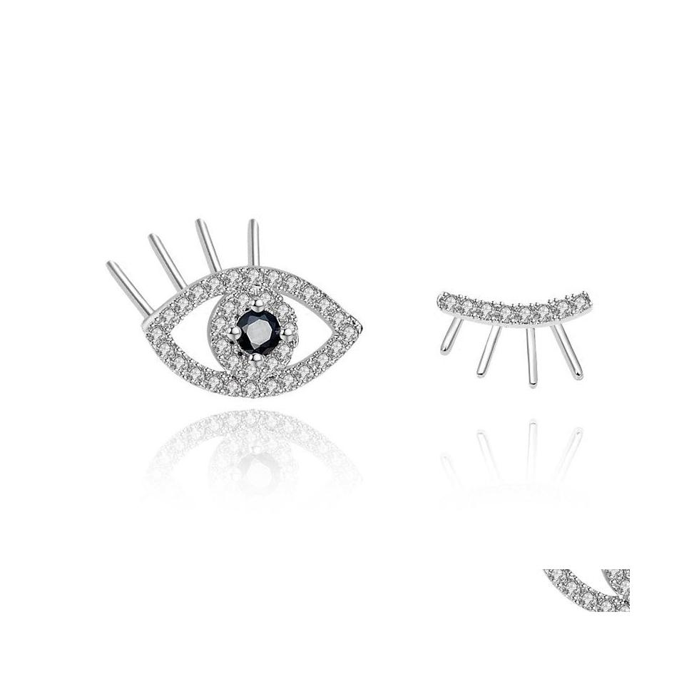 

Stud Fashion Jewelry Cute Asymmetrical Eye Eyelash Earrings S925 Sier Post Drop Delivery Dhriu