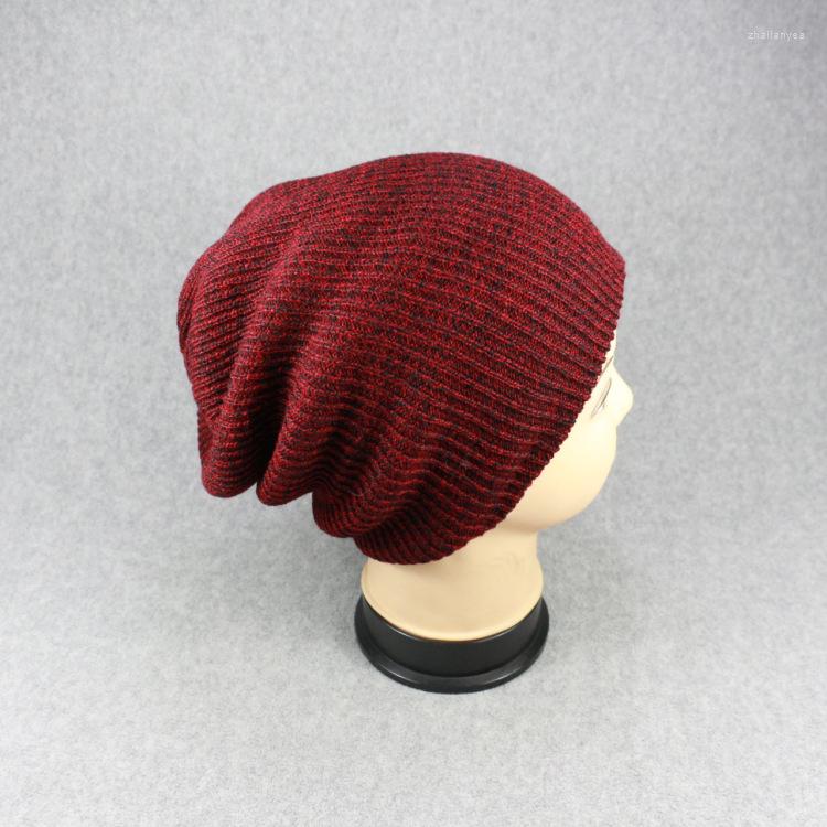 

Berets Striped Pullover Cap Warm Wool European And American Outdoor Knit, Black