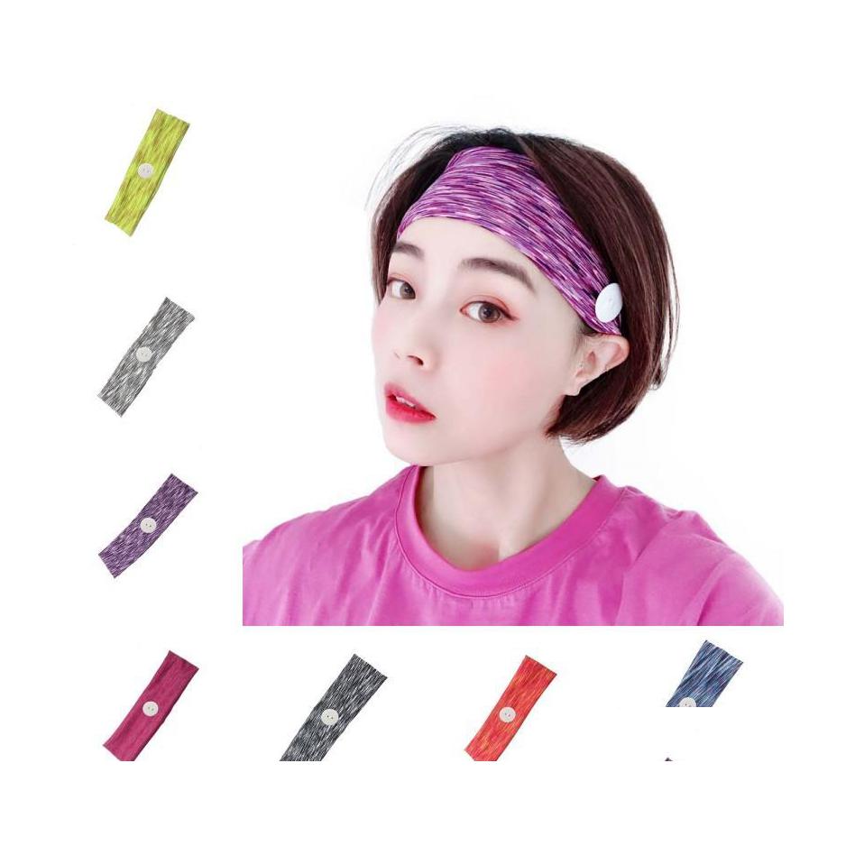 

Headbands Women Gym Exercise Sweat Band 8 Colors Fashion Sport Yoga Elastic Headband With Buttons For Mask Lady Hair Accessories Dro Dhf3B