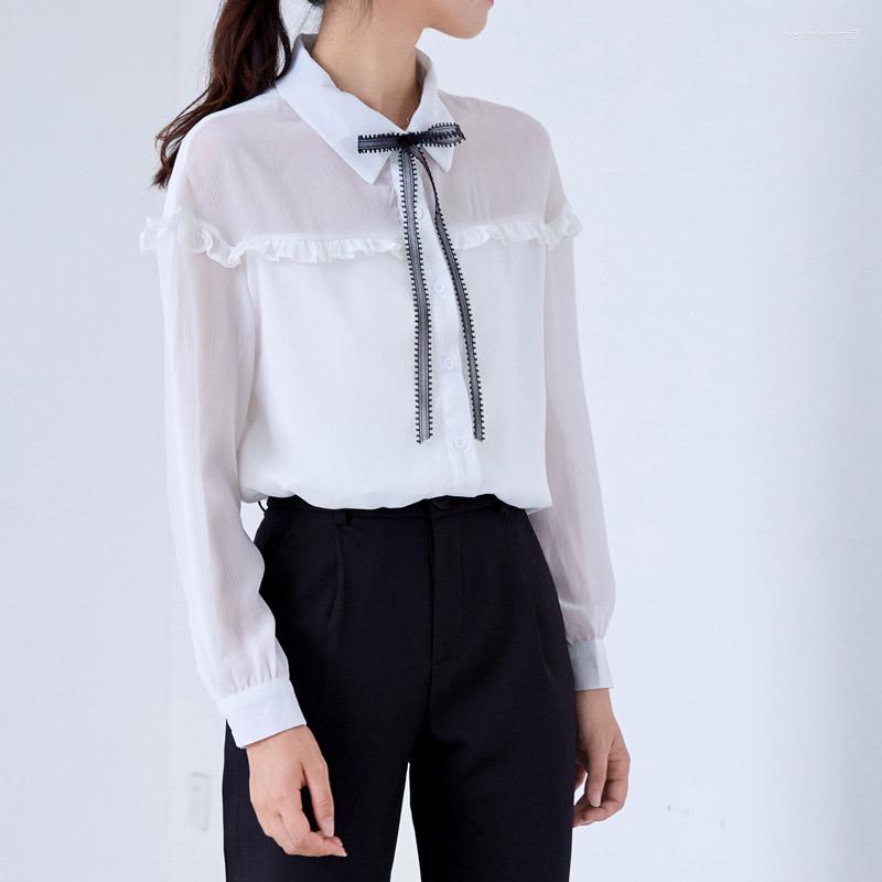 

Women' Blouses 2023 Autumn Latest Design White Shirt Fashion Top Lace Bow Chiffon Elegant Sweet Long Sleeve