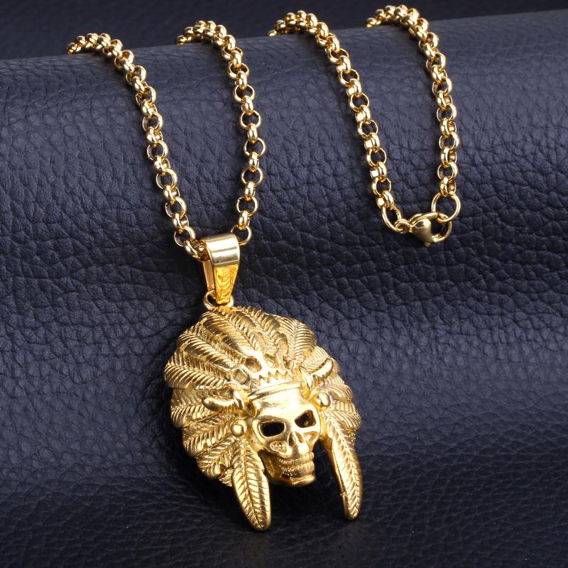 

Pendant Necklaces LUXUSTEEL Hophop Jewelry Stainless Steel Gold Color Skull Necklace Wholesale Halloween Gift Party