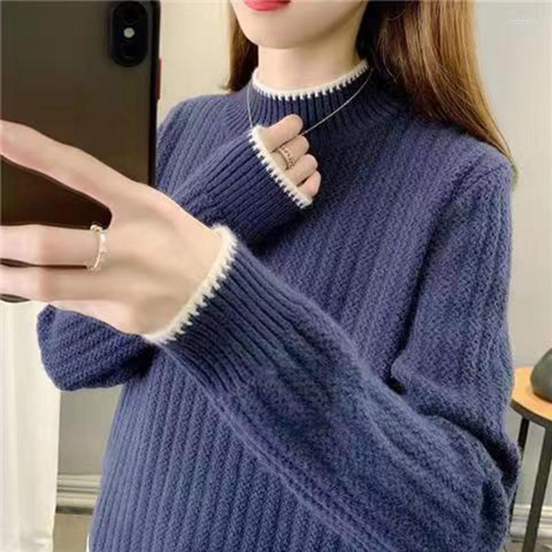 

Women' Sweaters Autumn And Winter Half High Neck Sweater Women' Fashion Casual Loose Pullover Long Sleeve Knitting, Blue