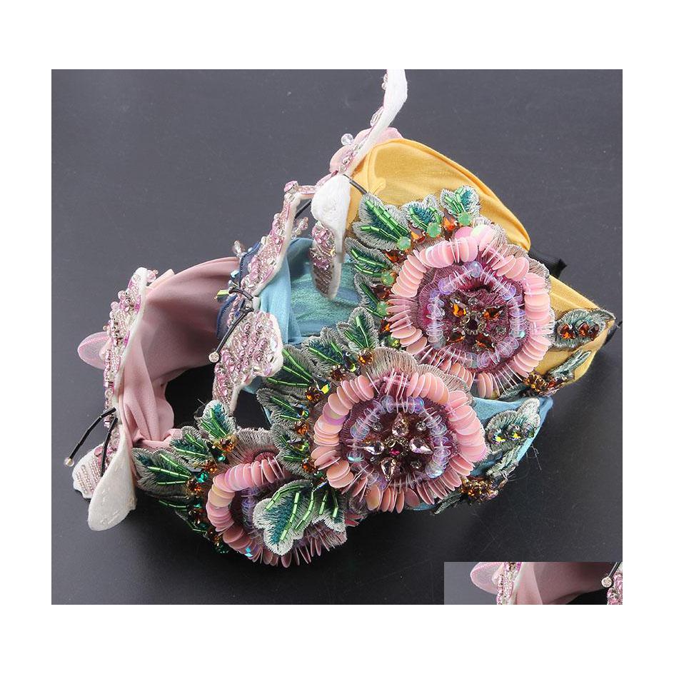 

Headbands 2021 Fashion Big Flower Handmade Fabric Colorf Luxury Crystal Spring Wedding Floral Hair Band Headwear Drop Delivery Jewel Dhxfm