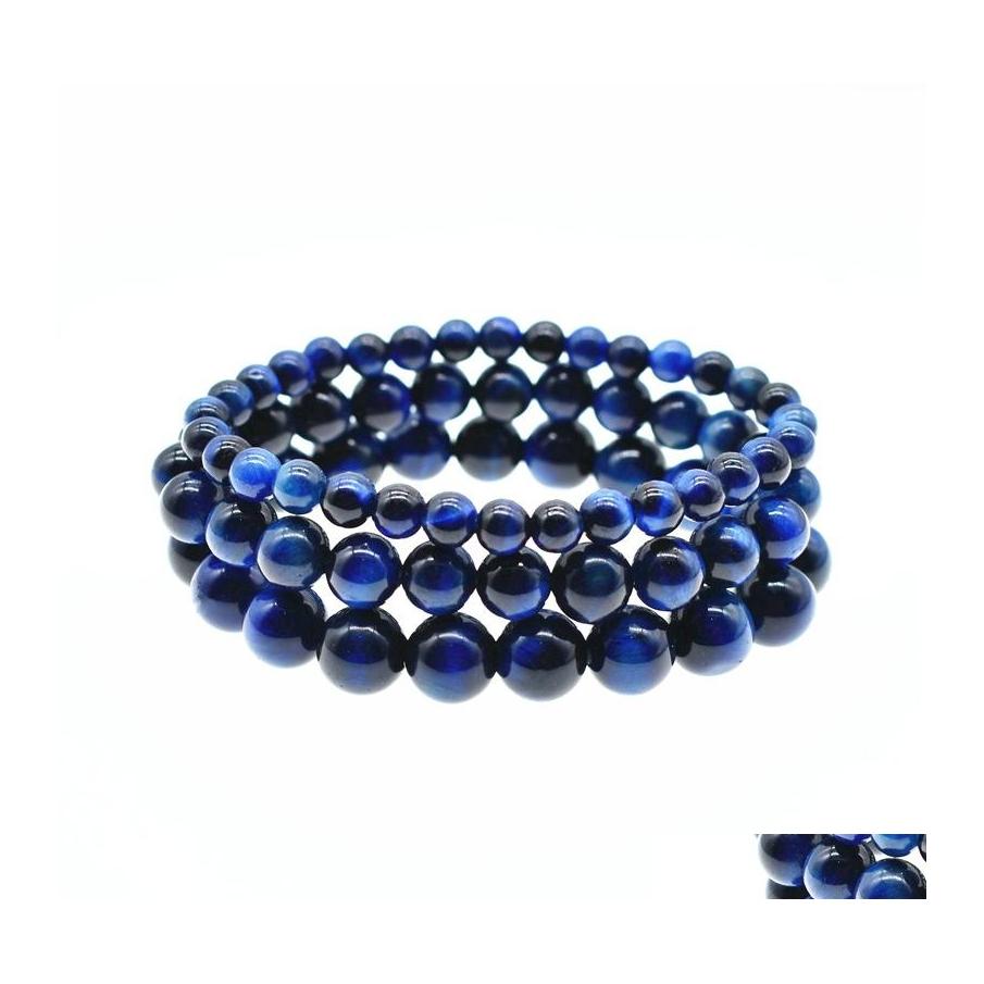

Beaded Strands 6Mm 8Mm 10Mm Blue Natural Stone Bracelets For Mens Healing Tiger Eye Beads Chain Wrap Bangle Fashion Jewelry Gift Dr Otdeq