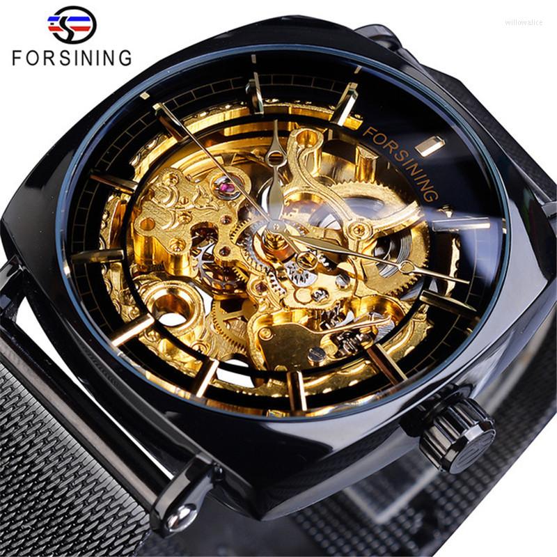 

Wristwatches Forsining Men's Fashion Casual Top Brand Watches Hollow Mesh Strap Clock Waterproof Automatic Mechanical Watch Relogio