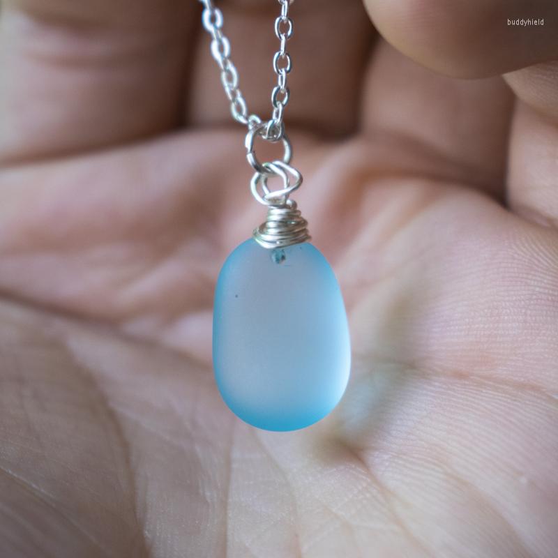 

Pendant Necklaces Sanlan Lovely Sea Glass Beading Blue Matte Sand Stone Necklace Ocean Frosted High Quality Beads Jewelry