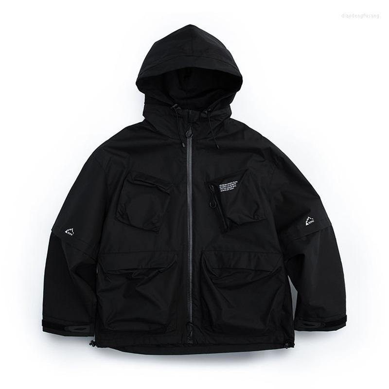 

Men's Jackets Jacket Japanese Hooded Men Retro Three-dimensional Multi-pocket Casual Letter Print Oversized Black Coat Chaquetas, Brown