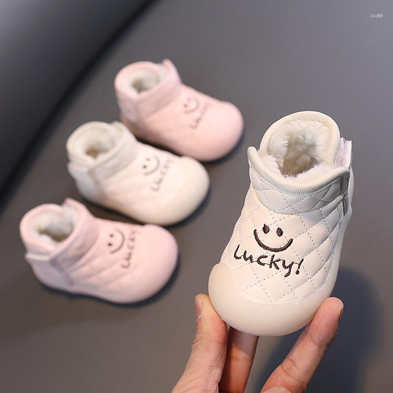 

First Walkers Baby Girls Winter Cotton Solid Color Hook & Loop Warm Kids Fashion Boys Walker Shoes Smile Classic Cute PU Casual, Pink