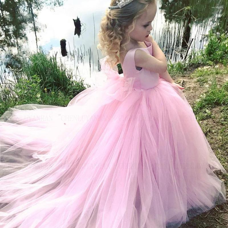 

Girl Dresses Pink Cute Flower Girls 2023 Sleeveless O-Neck Tulle Long Kids Wedding Party Dress A-Line Sweep Train Princess Gowns, Blue