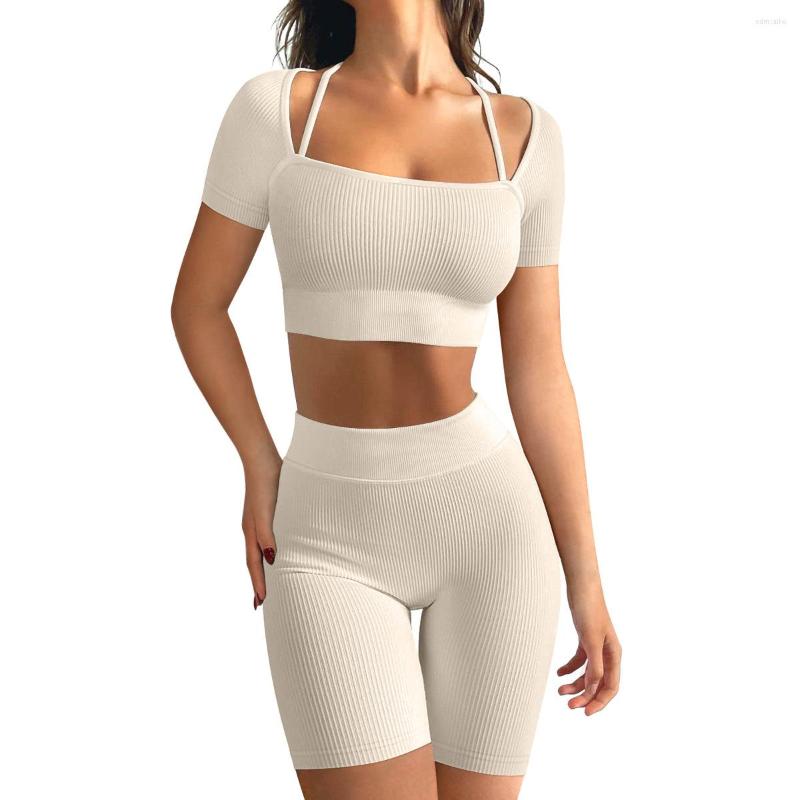 

Active Sets Seamless Yoga Set Workout Clothes For Women Sportwear Gym Suit Running Sports Shorts Fitness Wear Sexy Sling Outfits, Beige