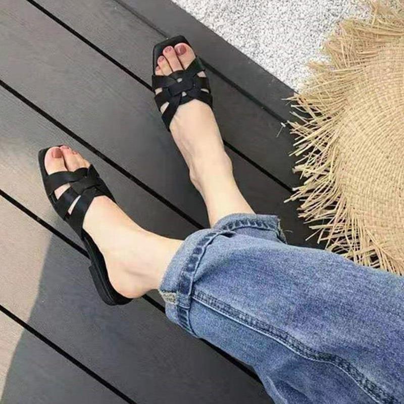 

Slippers 2023 Summer Women Solid Color Slip On Simple Flat Shoes Non-slip Outdoor Vacation Beach Comfortable Footwear, Black