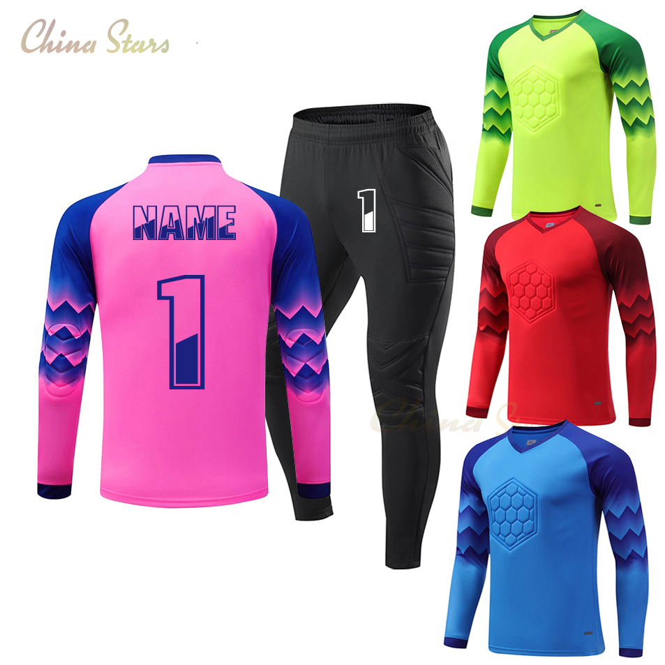 

Outdoor T-Shirts Men Kid Football Goalkeeper Uniform Protective Sponge Long Sleeve Soccer Training Goalkeeper Top Soccer Jersey Pants Custom 230203, Shorts