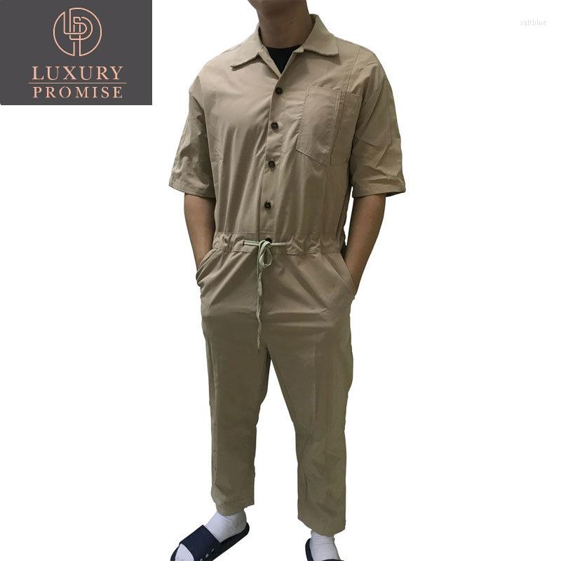 

Men's Pants Summer Lapel Short Sleeve Men's Jumpsuit Loose Hip-Hop Style Streetwear Overalls Trousers Casual Comfortable Khaki Black