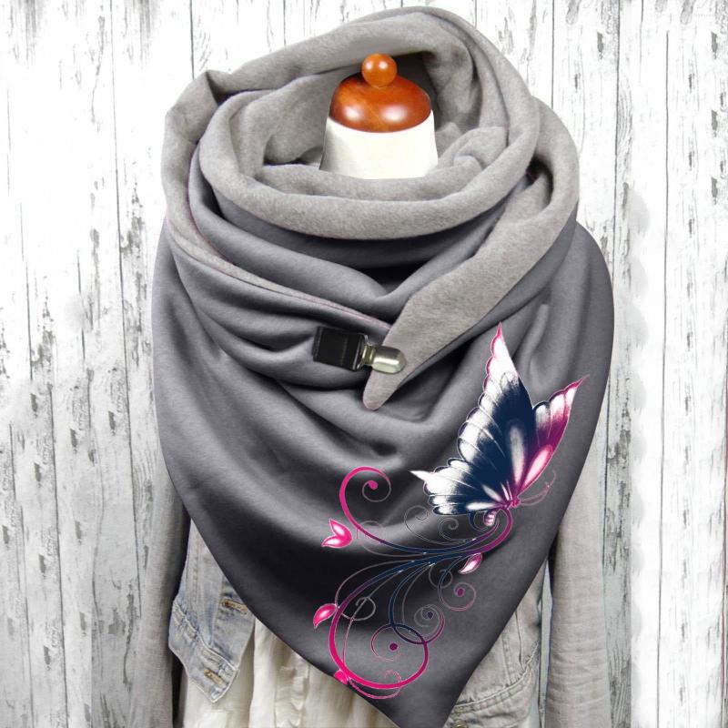 

Scarves Women Flowers Butterfly Print Cotton Winter Warm Button Up Scarf