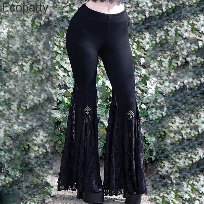 

Women' Pants Women' Vintage Gothic Stretch Leggings Black Wide Leg Steampunk Sexy Casual Lace Flare Long Trousers For Female