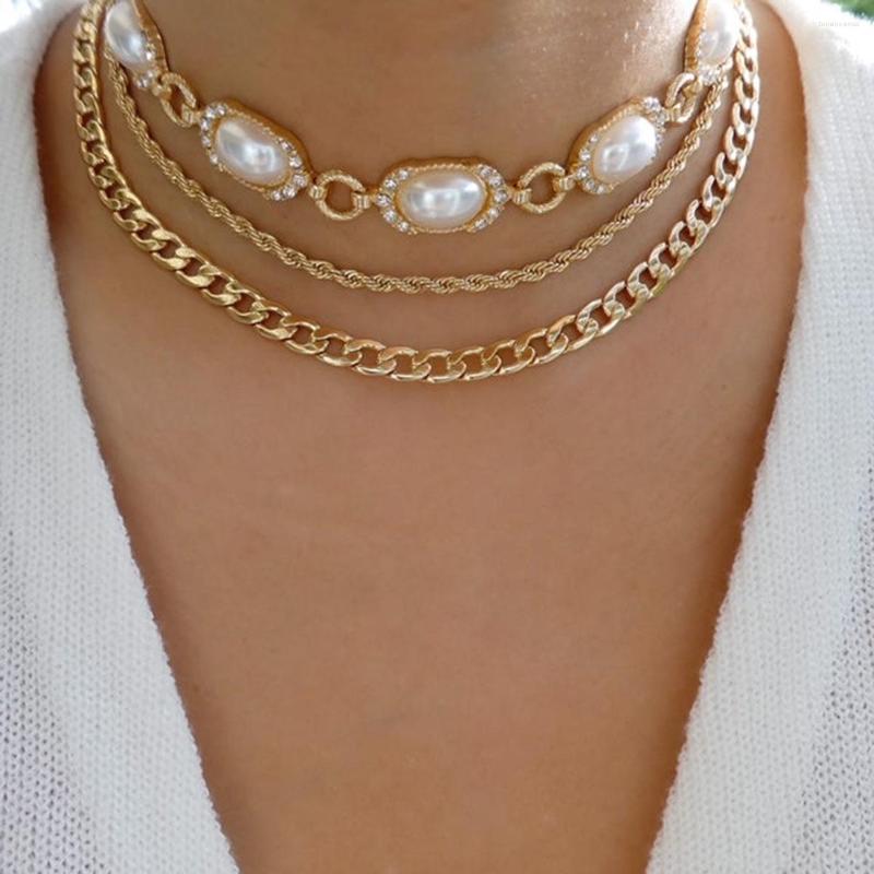 

Choker Hip Hop Style Cuban Chain Multiple Neck Chains Women's Luxury Cubic Zirconia Necklace Pearl Chokers Trendy Jewelry