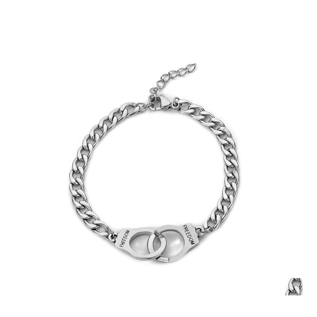 

Charm Bracelets Fashion Jewelry Titanium Stainless Steel Handcuffs Bracelet Men Women Hand Ornaments Dom Drop Delivery Dha1P