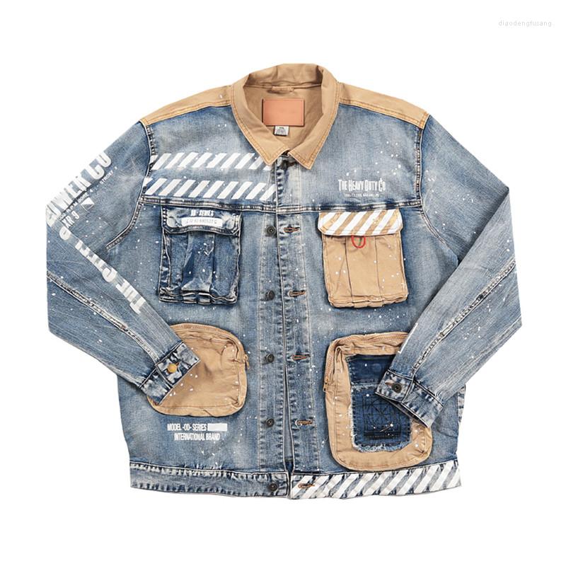 

Men' Jackets Fashion Hi Street Techwear Denim Jacket Men' Streetwear Oversized Hip Hop Jeans Coat Cargo Outerwear With Multi Pockets, Sky blue