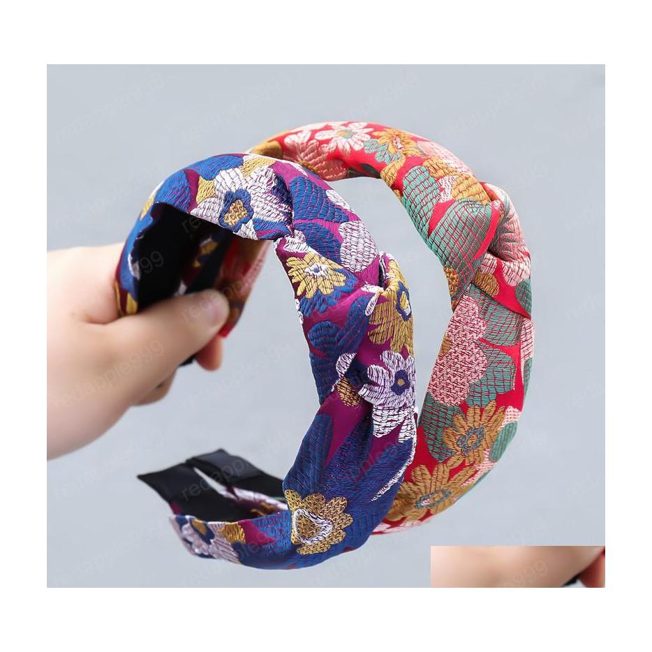 

Headbands Fashion Retro Style Printed Fabric Knotted Headband Elegant Wide Brim Women Hair Accessories Drop Delivery Jewelry Hairjewe Dhjqh