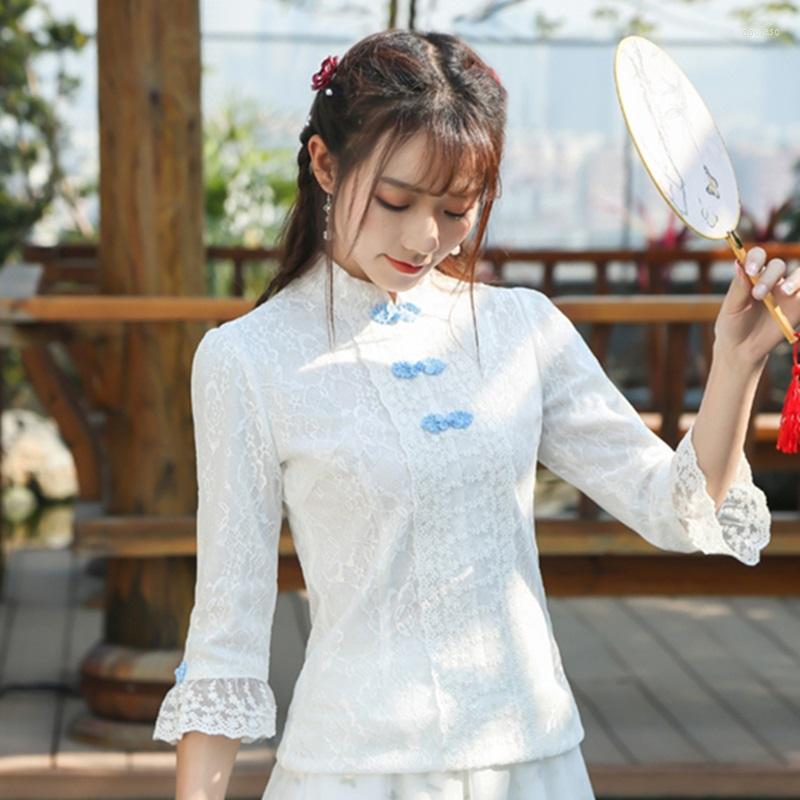 

Ethnic Clothing Chinese Style Women 2023 Lace Tops Tang Costume Shirts Traditional Qipao Cheongsam Blouse For Lady Female 11126