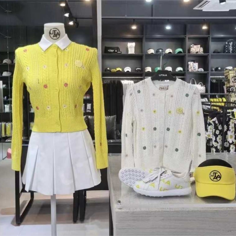 

Outdoor TShirts Golf wear autumn womens knitted sweater embroidered pattern printed crew neck sports jacket top 230203, Yellow