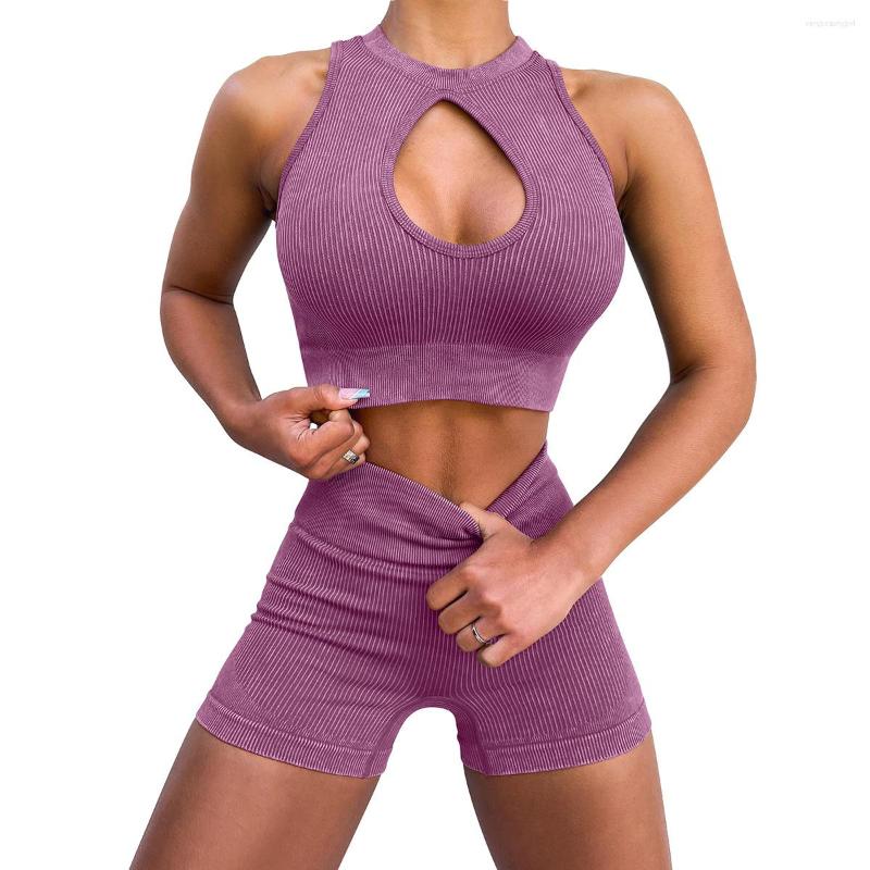 

Active Sets Washed Scrub Sexy Shorts Yoga Set For Fitness Women Hollow Sports Vest Suit High Elastic Buttocks Workout Clothes Tracksuit, Black