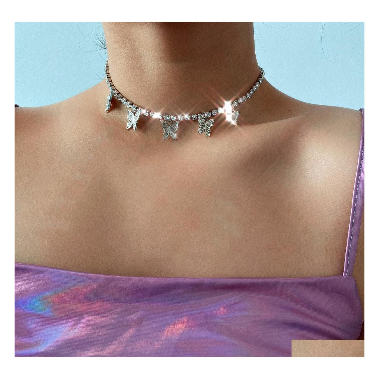 

Pendant Necklaces Fashion Jewelry Women Butterfly Necklace Rhinstone Choker Chain Drop Delivery Pendants Dhssf