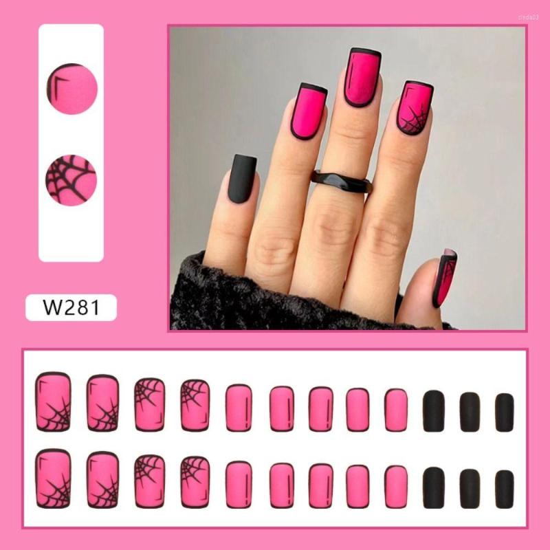 

False Nails 24Pcs Long Coffin Artificial Brown Line Design Ballerina Fake With Glue Full Cover Nail Tips Press On, W282