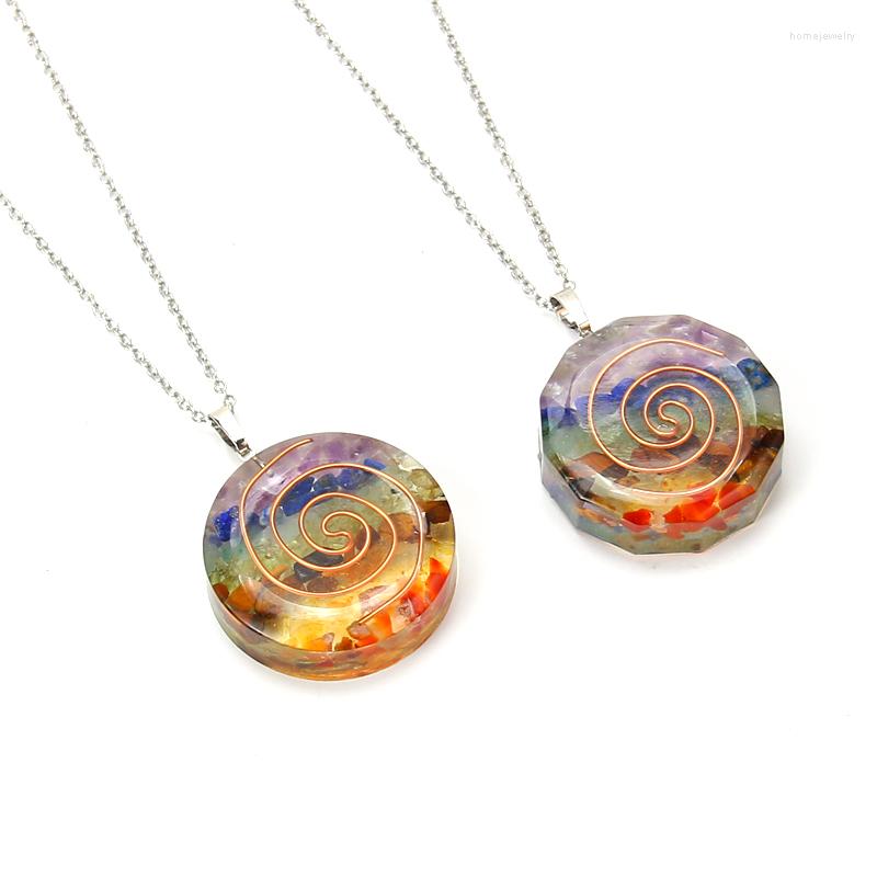 

Pendant Necklaces 7 Chakra Crystal Stone Necklace Reiki Healing Spiral Orgonite Energy Pendulum Natural Jewelry