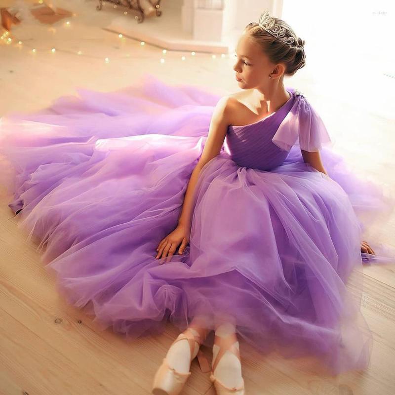 

Girl Dresses Baby Flower Girls' For Weddings One Shoulder Beaded Bow Vestido Menina Cerimonia Soft Tulle Princess Party Birthday Wear, Pink