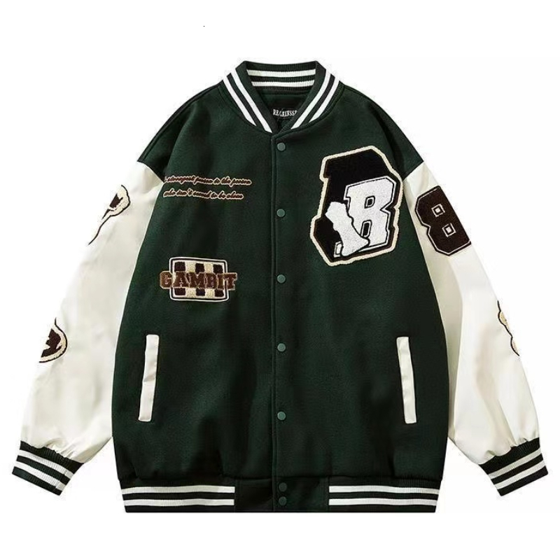 

Men's Jackets American Retro Hip-Hop Letter Embroidered Jacket Coat Men Street Fried Street Woolen Fabric Baseball Uniform Unisex Joker Jacket 230203, Green