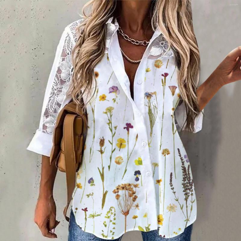 

Women's Blouses Fashion Woman 2023 Spring Autumn Floral Printed Long Sleeve Patchwork Turn Down Collar Shirt Korean Style Clothes G3, Bg