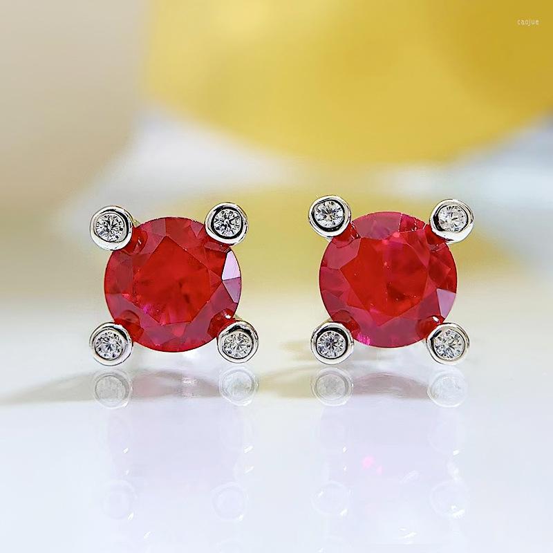 

Stud Earrings 2023 1ct Pigeon Blood Red High Carbon Diamond Vintage Style S925 Sterling Silver Female