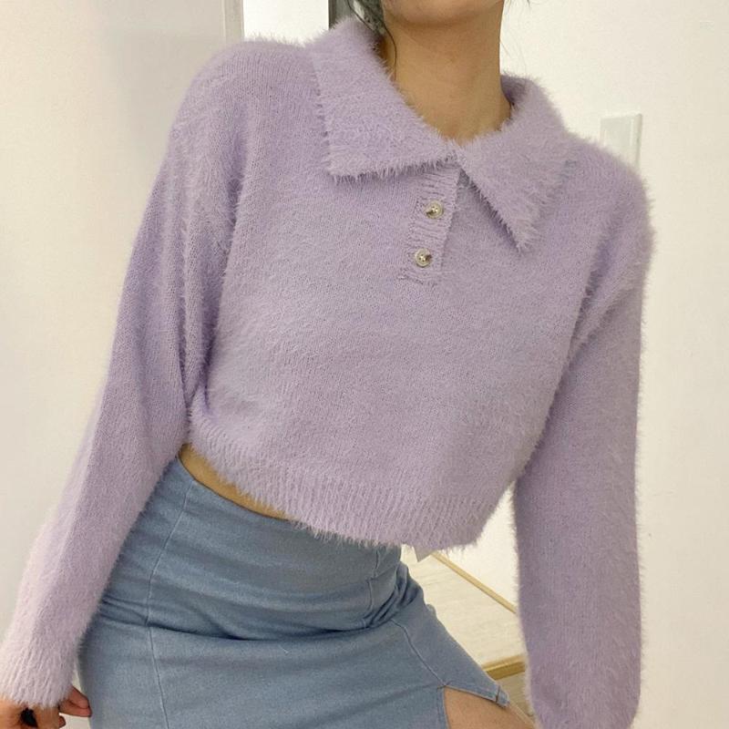 

Women's Polos Design Three-Button Mohair Long Sleeves Rac, Beige