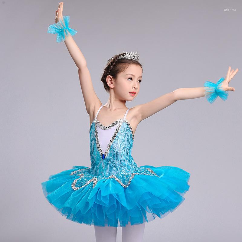 

Stage Wear Pink Blue Sequin Ballet Tutu Dress Girls Platter Ballerina Tulle Performance Dance Costume For Kids Child, Royal blue